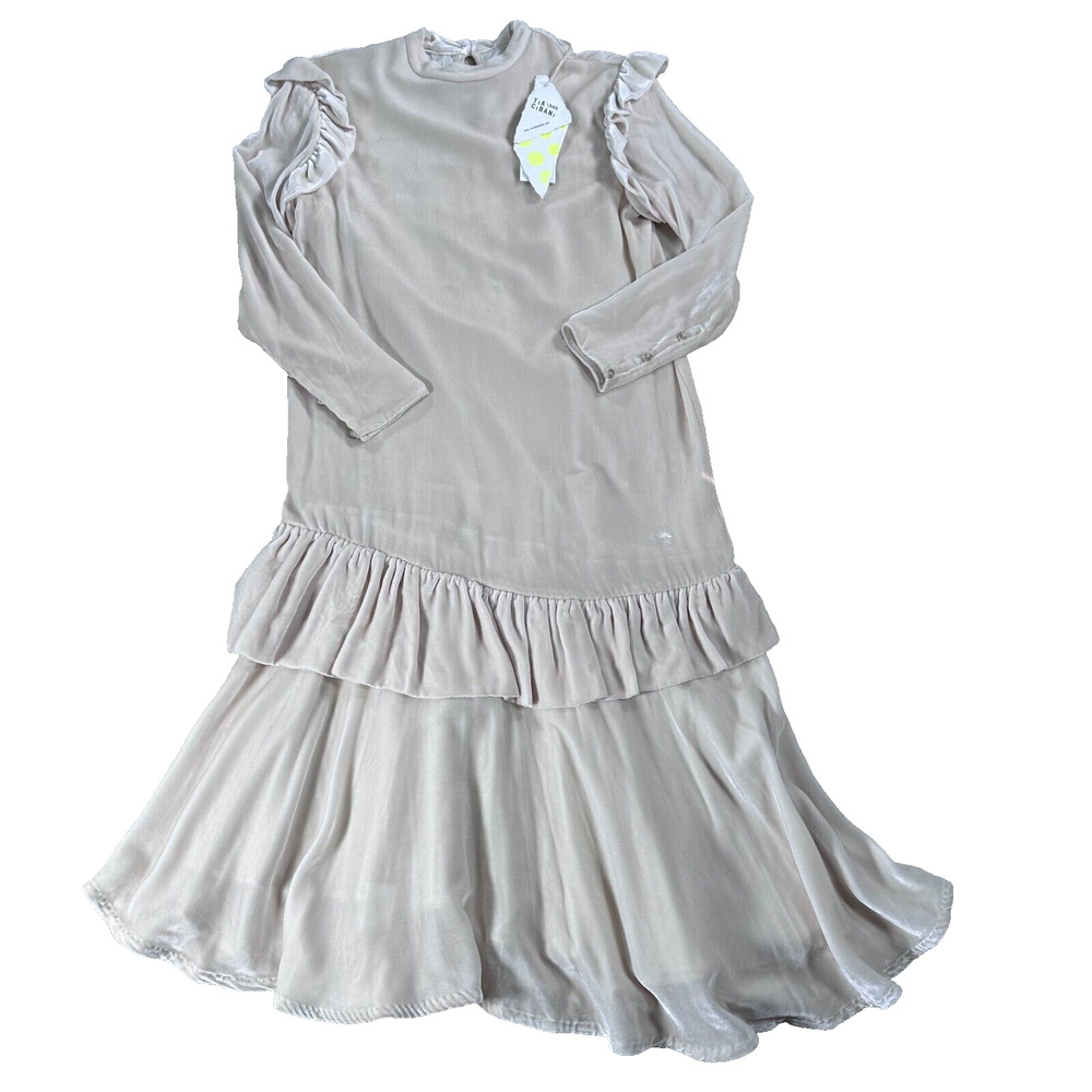 Tia Cibani Kids Girl 13/14 Year Old Cream Velvet Rumspringa Flounce Ruffle Dress